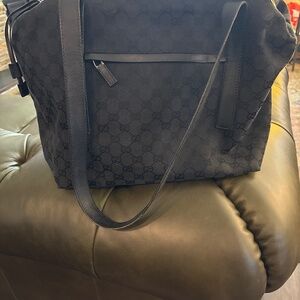 Gucci Vintage GG Canvas Drawstring Tote Bag Black